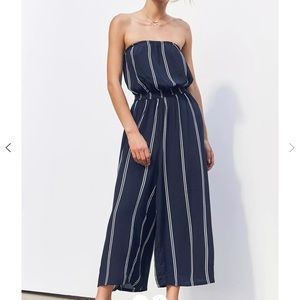 Urban outfitters navy striped jumpsuit